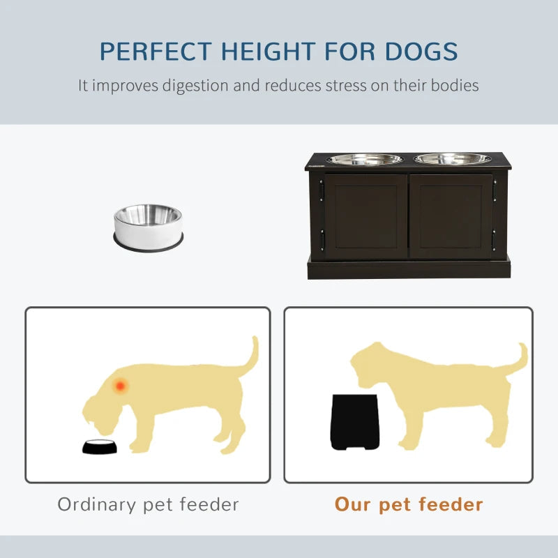 Elevated Dog Bowls With Storage, Two Stainless Steel Bowls For Large