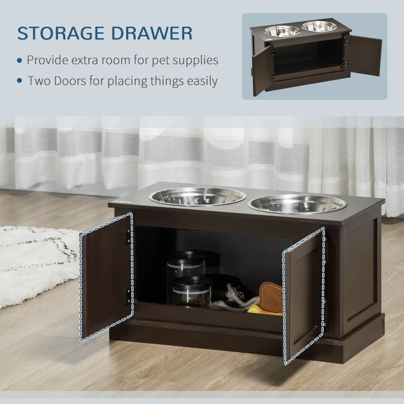 Elevated Dog Bowls With Storage, Two Stainless Steel Bowls For Large
