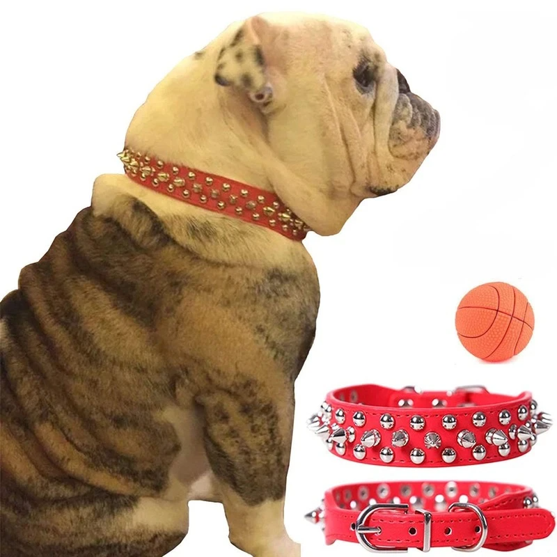 Spiked Studded Leather Dog Collar Rivets Pet Small Large Cat Pit Bull