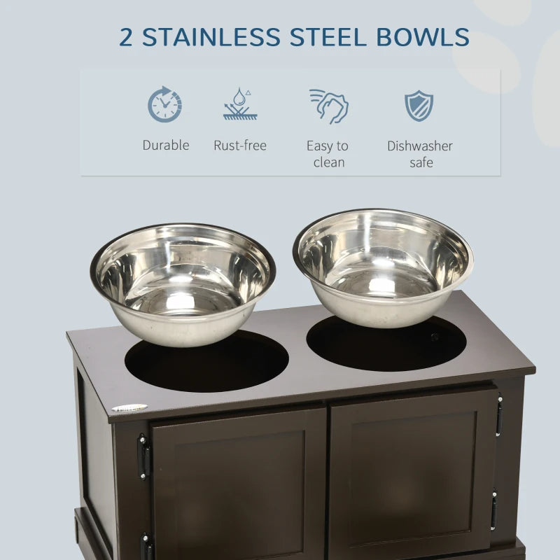 Elevated Dog Bowls With Storage, Two Stainless Steel Bowls For Large